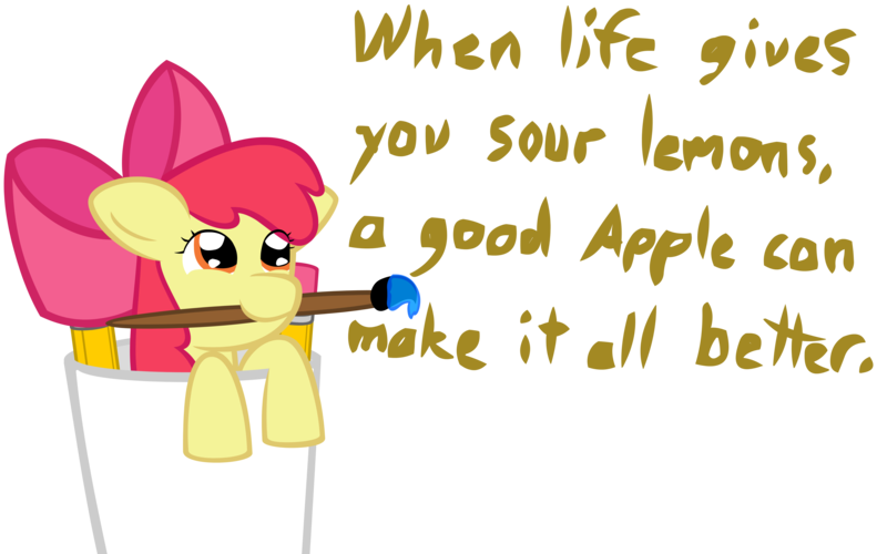 Size: 8000x5000 | Tagged: absurd resolution, apple bloom, artist:redenchilada, bucket, derpibooru import, mouth hold, paint, proverb, safe, simple background, solo, text, transparent background