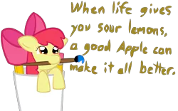 Size: 8000x5000 | Tagged: absurd resolution, apple bloom, artist:redenchilada, bucket, derpibooru import, mouth hold, paint, proverb, safe, simple background, solo, text, transparent background