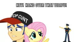 Size: 831x461 | Tagged: safe, derpibooru import, flash sentry, fluttershy, officer pootang mang, equestria girls, baseball cap, cunt, exploitable meme, hat, kurt marshall, meme, top gun, vulgar, waifu thief