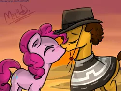 Size: 2048x1536 | Tagged: safe, artist:melodenesa, derpibooru import, cheese sandwich, pinkie pie, pinkie pride, cheesepie, desert, female, kissing, male, shipping, straight