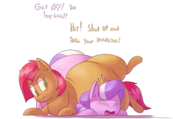 Size: 978x678 | Tagged: safe, artist:secretgoombaman12345, derpibooru import, babs seed, diamond tiara, pony, ask chubby diamond, blob seed, fat