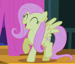Size: 1173x999 | Tagged: safe, derpibooru import, screencap, fluttershy, pegasus, pony, filli vanilli, animated, cute, dancing, female, flutterguy, gif, happy, hnnng, mare, shyabetes, singing, solo, stage