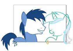 Size: 542x380 | Tagged: artist:leapingriver, blues, derpibooru import, filli vanilli, grin, lyra heartstrings, noteworthy, ponies standing next to each other, safe, screencap, shipping fuel, simple background, smiling, vector, white background, wip