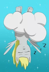 Size: 742x1076 | Tagged: safe, artist:michinix, derpibooru import, derpy hooves, pegasus, pony, cloud, female, mare, sleeping, solo, upside down