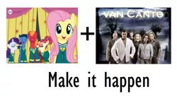 Size: 1360x738 | Tagged: safe, derpibooru import, big macintosh, fluttershy, rarity, toe-tapper, torch song, earth pony, pony, filli vanilli, clothes, exploitable meme, make it happen, male, meme, ponytones outfit, stallion, van canto