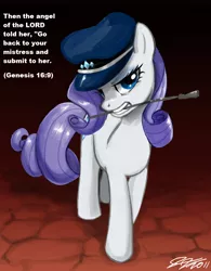 Size: 900x1152 | Tagged: artist:johnjoseco, bible, bible verse, christianity, derpibooru import, dominant, dominatrix, edit, female, femdom, genesis, judaism, mistress, mouth hold, out of context quote, raridom, rarity, religion, riding crop, sexy, sinfully sexy, solo, solo female, submission, suggestive, verse