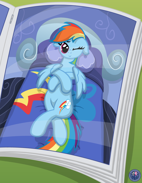 Size: 3500x4500 | Tagged: absurd resolution, artist:template93, bed, bedroom, commission, derpibooru import, magazine, pose, rainbow dash, solo, suggestive