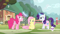 Size: 800x450 | Tagged: safe, derpibooru import, screencap, fluttershy, pinkie pie, rarity, earth pony, pegasus, pony, unicorn, filli vanilli, animated, bad pinkie, bad pony, blinking, cowering, cute, derp, diapinkes, eyes closed, female, frown, glare, grin, gritted teeth, hitting, levitation, loop, magic, mare, newspaper, ponk, scared, shivering, sitting, smiling, swatting, telekinesis, tongue out, trembling, wide eyes