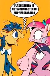 Size: 365x549 | Tagged: derpibooru import, exploitable meme, flash sentry, idw, meghan mccarthy, meme, princess cadance, safe, screaming sentry, twilight sparkle, younger