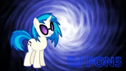 Size: 1920x1080 | Tagged: safe, artist:misterlolrus, artist:ntsevenfour, derpibooru import, vinyl scratch, pony, unicorn, cutie mark, female, glasses, hooves, horn, mare, smiling, solo, spiral, sunglasses, teeth, text, vector, wallpaper