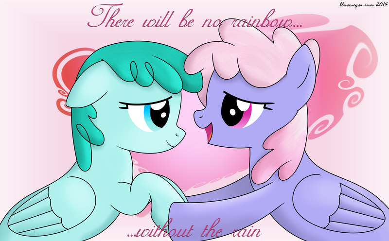 Size: 2057x1276 | Tagged: artist:bluemeganium, cute, dialogue, eye contact, female, floppy ears, heart, holding hooves, lesbian, love, open mouth, rainbowshine, safe, shipping, smiling, spring melody, sprinkle medley, sprinkleshine