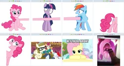 Size: 1019x543 | Tagged: a1 steak sauce, cotton cloudy, derpibooru, derpibooru import, exploitable meme, fluttershy, forced juxtaposition, fourth wall, juxtaposition, juxtaposition win, meme, meta, pinkie pie, rainbow dash, safe, shady daze, the ponytones, torch song, tornado bolt, twilight sparkle, twist, zippoorwhill