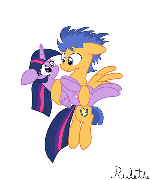 Size: 2500x3000 | Tagged: safe, artist:rulette, derpibooru import, flash sentry, twilight sparkle, twilight sparkle (alicorn), alicorn, pony, bridal carry, carrying, cute, eye contact, female, flashlight, floppy ears, flying, holding, male, mare, shipping, simple background, smiling, spread wings, straight, white background