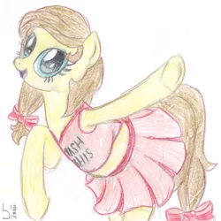 Size: 2052x2052 | Tagged: safe, artist:bamthand, derpibooru import, oc, oc:cream heart, unofficial characters only, pony, bipedal, cheerleader, clothes, midriff, skirt, solo, traditional art