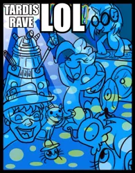 Size: 614x787 | Tagged: safe, artist:madmax, derpibooru import, derpy hooves, pinkie pie, vinyl scratch, cat, parasprite, pegasus, pony, /co/nrad, brain slug, caption, crossover, dalek, doctor who, female, futurama, mare, party cat, portal, roflbot, tardis, tardis rave lol, turret