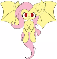 Size: 638x671 | Tagged: artist:kildaver, chibi, derpibooru import, fangs, flutterbat, fluttershy, flying, frown, glare, looking at you, safe, solo, species swap, spread wings, wip