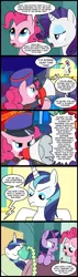 Size: 571x2000 | Tagged: semi-grimdark, artist:madmax, derpibooru import, pinkie pie, rarity, shining armor, twilight sparkle, oc, oc:pinkie jack, angry, attempted suicide, comatose, comic, crying, dark comedy, hospital, image, megaphone, pinkie prick, png, police, rarity is not amused, suicide, suicide baiting, suicide joke, twilight is not amused
