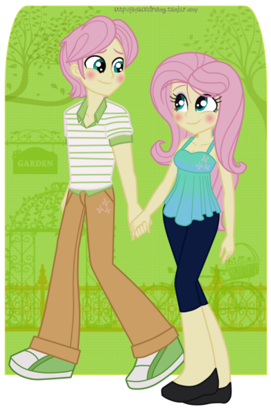 Size: 628x964 | Tagged: safe, artist:jaquelindreamz, derpibooru import, fluttershy, equestria girls, blushing, butterscotch, equestria guys, female, flutterscotch, male, rule 63, self ponidox, selfcest, shipping, straight