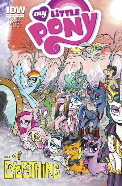 Size: 988x1500 | Tagged: safe, artist:andypriceart, derpibooru import, idw, angel bunny, applejack, derpy hooves, doctor whooves, fluttershy, king sombra, pinkie pie, princess cadance, princess celestia, princess luna, queen chrysalis, rainbow dash, rarity, shining armor, spike, time turner, twilight sparkle, flutter pony, pegasus, pony, spoiler:comic, alternate universe, comic, cover, dark mirror universe, equestria-3, evil cadance, evil celestia, evil counterpart, evil luna, evil sisters, female, fourth doctor, glasses, mane seven, mane six, mare, reversalis, underp