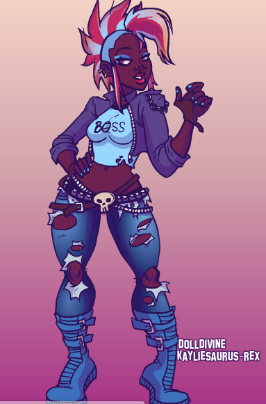 Size: 383x581 | Tagged: artist:kayliesaurus-rex, belt, clothes, dark skin, derpibooru import, fashion, human, humanized, midriff, mohawk, punk, rainbow dash, safe, skull, solo, torn clothes, undercut