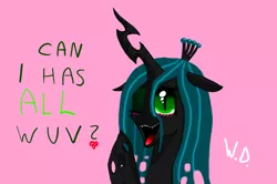 Size: 2464x1640 | Tagged: artist:winterdominus, blushing, derpibooru import, open mouth, queen chrysalis, safe, solo, wink