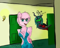 Size: 1280x1024 | Tagged: suggestive, artist:nosragphoenix13, derpibooru import, queen chrysalis, oc, oc:fluffle puff, anthro, breasts, busty fluffle puff, dat butt, meme, tongue out