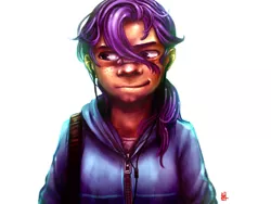 Size: 1600x1200 | Tagged: artist:xxkatrynaxx, bandaid, clothes, derpibooru import, earbuds, hoodie, human, humanized, moderate dark skin, safe, scootaloo, smiling, solo, uncanny valley, zipper