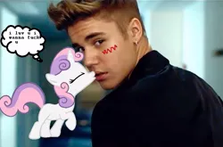 Size: 649x428 | Tagged: 1000 hours in ms paint, drama bait, justin bieber, justin bieber drama, kissing, suggestive, sweetie belle, troll, trollbait, vulgar, wat