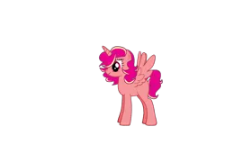 Size: 900x650 | Tagged: artist needed, source needed, safe, derpibooru import, oc, unnamed oc, unofficial characters only, alicorn, pony, pony creator, alicorn oc, female, mare, pink, simple background, smiling, solo, spread wings, standing, transparent background, wings