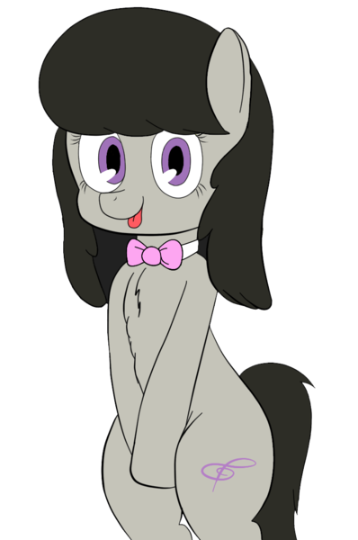 Size: 747x1126 | Tagged: safe, artist:porkboy, derpibooru import, octavia melody, pony, :p, alternate hairstyle, bipedal, bowtie, chest fluff, cute, fluffy, looking at you, simple background, smiling, solo, tongue out, transparent background