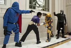 Size: 1000x679 | Tagged: applejack, bumblebee, cobra commander, cosplay, derpibooru import, g.i. joe, human, irl, irl human, katsucon, photo, rule 63, safe, transformers, twilight sparkle