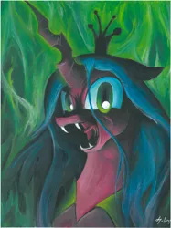 Size: 2338x3119 | Tagged: artist:hardlugia, changeling, changeling queen, derpibooru import, female, queen chrysalis, safe, solo, traditional art