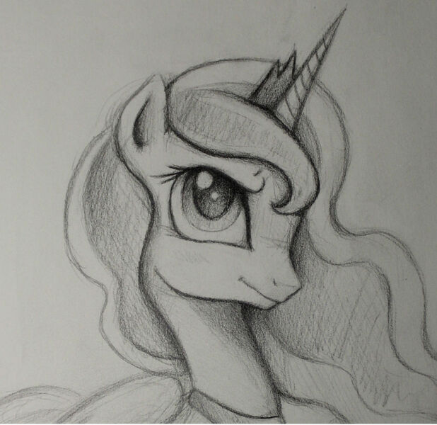 Size: 1535x1491 | Tagged: safe, artist:pajaga, derpibooru import, princess luna, monochrome, solo, traditional art