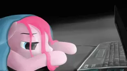 Size: 2500x1400 | Tagged: safe, artist:keeponhatin, derpibooru import, pinkie pie, computer, laptop computer, solo, tired
