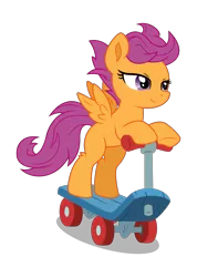 Size: 3557x5000 | Tagged: safe, artist:ambassad0r, artist:kp-shadowsquirrel, derpibooru import, scootaloo, pony, absurd resolution, bipedal, riding, scooter, simple background, solo, transparent background, vector