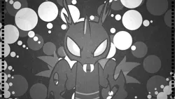 Size: 1280x720 | Tagged: artist:ackdari, artist:aleksa0rs1, black and white, bubble, changeling, derpibooru import, edit, film reel, grayscale, safe, solo, vector, wallpaper, wallpaper edit