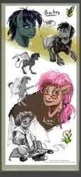 Size: 1002x2188 | Tagged: anthro, artist:arainmorn, chimera, couple, derpibooru import, oc, oc:bates, oc:luvi, piercing, pink hair, safe, sketch, unofficial characters only
