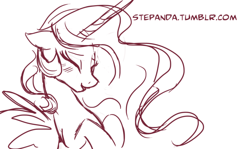 Size: 1200x744 | Tagged: artist:stepandy, blushing, cute, cutelestia, derpibooru import, eyes closed, monochrome, princess celestia, safe, sketch, solo