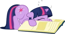 Size: 9099x4802 | Tagged: absurd resolution, adorkable, artist:bri-sta, artist:lazypixel, book, cute, derpibooru import, dork, face down ass up, filly, floppy ears, safe, simple background, sleeping, solo, transparent background, twiabetes, twilight sparkle, vector, zzz