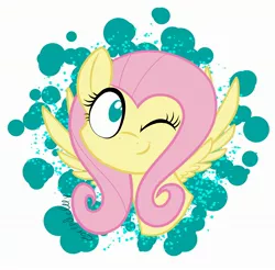 Size: 2768x2720 | Tagged: artist:grendeleev, derpibooru import, fluttershy, safe, smiling, solo, wink