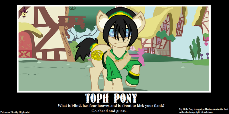 Size: 1200x600 | Tagged: artist:princesshighmist, avatar the last airbender, demotivational poster, derpibooru import, meme, ponified, safe, toph bei fong