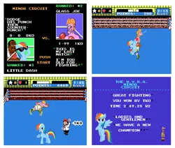 Size: 1035x879 | Tagged: artist:drpain, boxing, boxing gloves, boxing ring, derpibooru import, glass joe, mario, nintendo, nintendo entertainment system, punch out, rainbow dash, referee, safe, super mario bros., video game