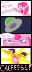 Size: 600x1350 | Tagged: artist:crazynutbob, asdfmovie, cheese sandwich, comic, derpibooru import, epic husband tossing, epic wife tossing, fastball special, pinkie pie, pinkie pride, pink text, safe, throw the cheese, ufo