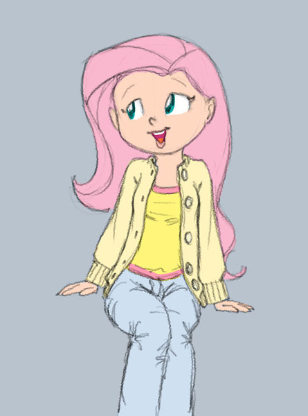 Size: 541x730 | Tagged: artist:carnifex, cardigan, clothes, derpibooru import, fluttershy, human, humanized, light skin, safe, solo, sweater, sweatershy