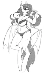 Size: 534x900 | Tagged: suggestive, artist:kevinsano, derpibooru import, fluttershy, anthro, bat pony, unguligrade anthro, armpits, belly button, bra, breasts, busty fluttershy, cleavage, clothes, female, flutterbat, frilly underwear, grayscale, lingerie, mare, monochrome, panties, simple background, solo, solo female, underwear