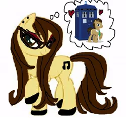 Size: 600x562 | Tagged: source needed, safe, artist:brittney, derpibooru import, doctor whooves, time turner, oc, canon x oc, female, heart, male, ms paint, shipping, straight, tardis