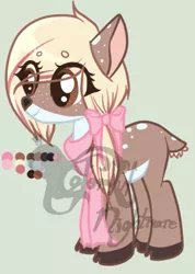 Size: 287x404 | Tagged: safe, artist:nightmares-adopts, derpibooru import, oc, unofficial characters only, deer, adoptable, bow, clothes, reference sheet, scarf, solo