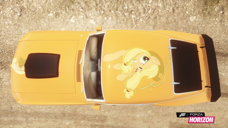 Size: 1280x720 | Tagged: safe, derpibooru import, applejack, pony, car, ford, forza horizon, itasha, mustang