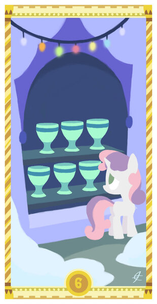 Size: 400x775 | Tagged: safe, artist:janeesper, derpibooru import, sweetie belle, card, six of cups, six of hearts, solo, tarot card