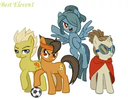 Size: 740x570 | Tagged: safe, artist:dal, derpibooru import, ponified, earth pony, pegasus, pony, unicorn, cutie mark, endou mamoru, football, goggles, gouenji shuuya, inazuma eleven, kazemaru ichirouta, kidou yuuto